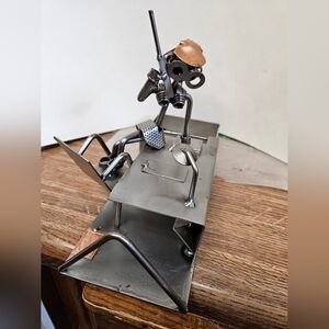 Perfect Trading Co Handmade Nuts & Bolts Woman on Phone Desk Sculpture Organizer